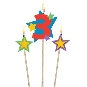Zahl 3 mit zwei Sternen - Geburtstagsparty